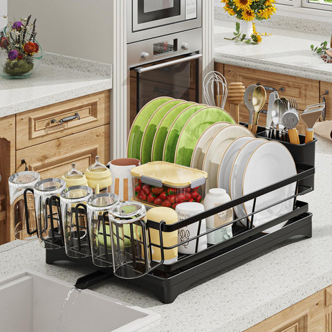 Ekisemio escurridor de platos compacto en encimera, ideal para cocinas pequeñas y espacios reducidos.