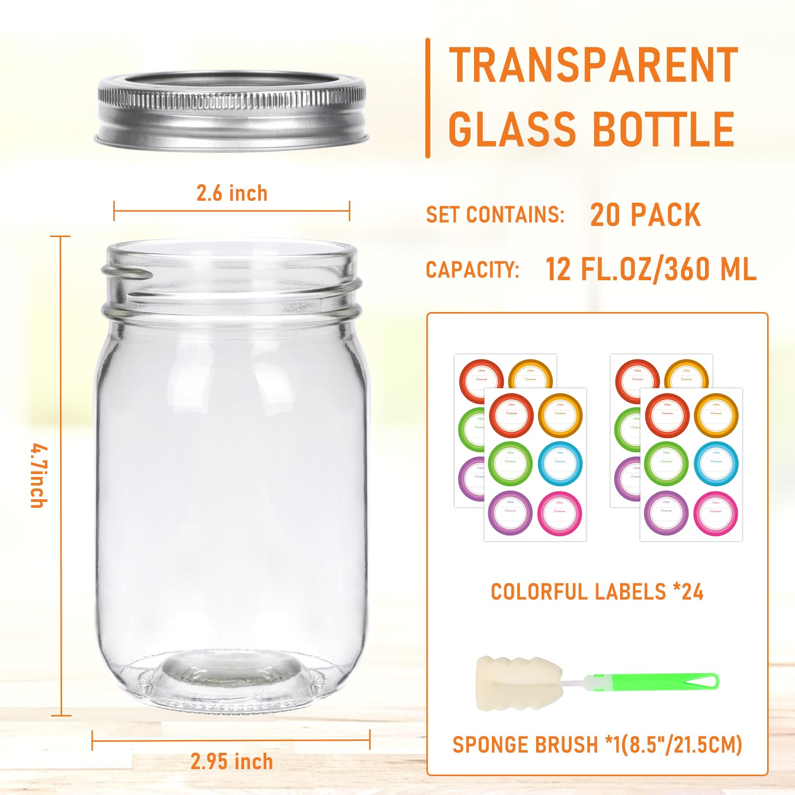 EkkoVla frascos de vidrio 12 oz con aros de cierre para evitar fugas
