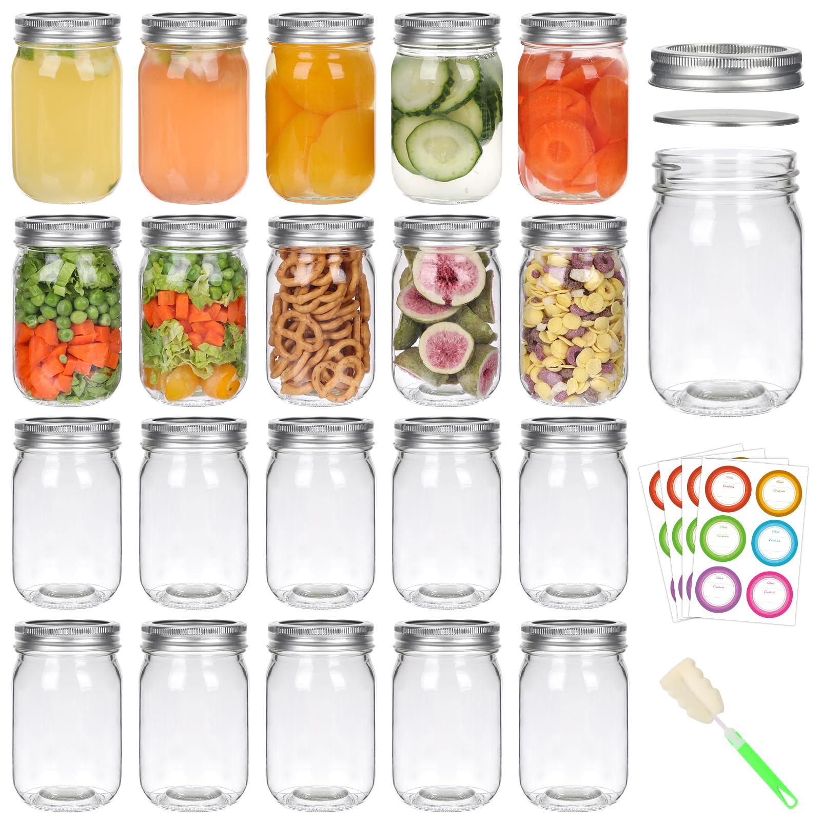 EkkoVla frascos de vidrio 12 oz con tapas metálicas para almacenamiento seguro
