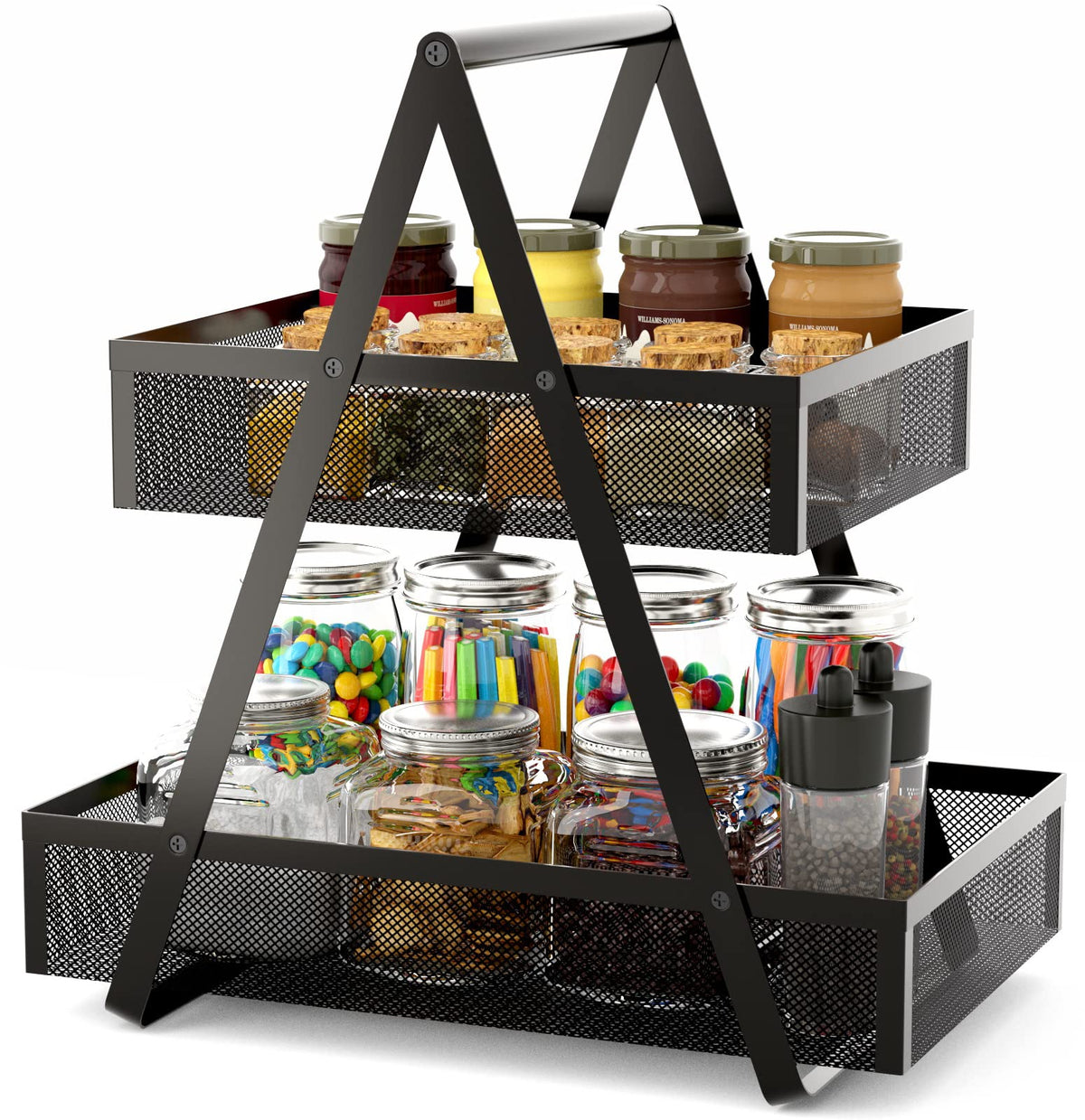 Organizador EKNITEY para aperitivos en encimera, dos niveles, fácil acceso.