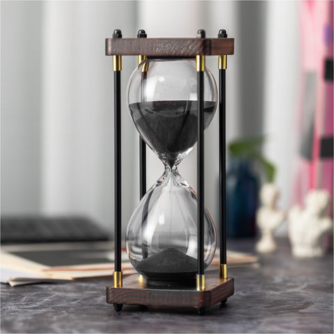 ElaineStore reloj de arena de 60 minutos con base de madera, diseño elegante.