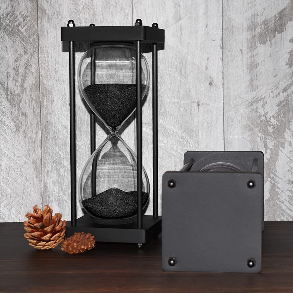 ELAINESTORE decoración de escritorio con reloj de arena negro y madera.