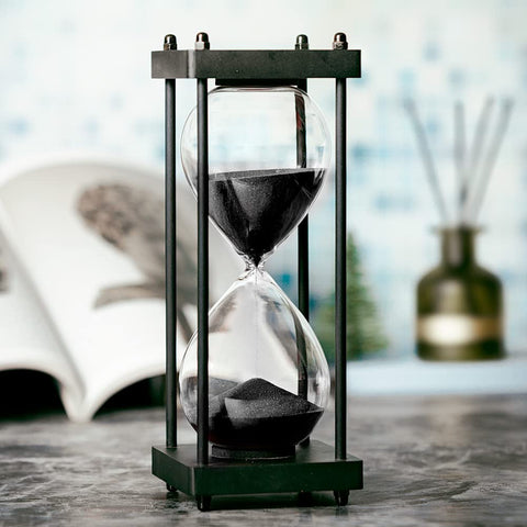 ELAINESTORE reloj de arena 60 minutos negro sobre base de madera, decoración elegante.
