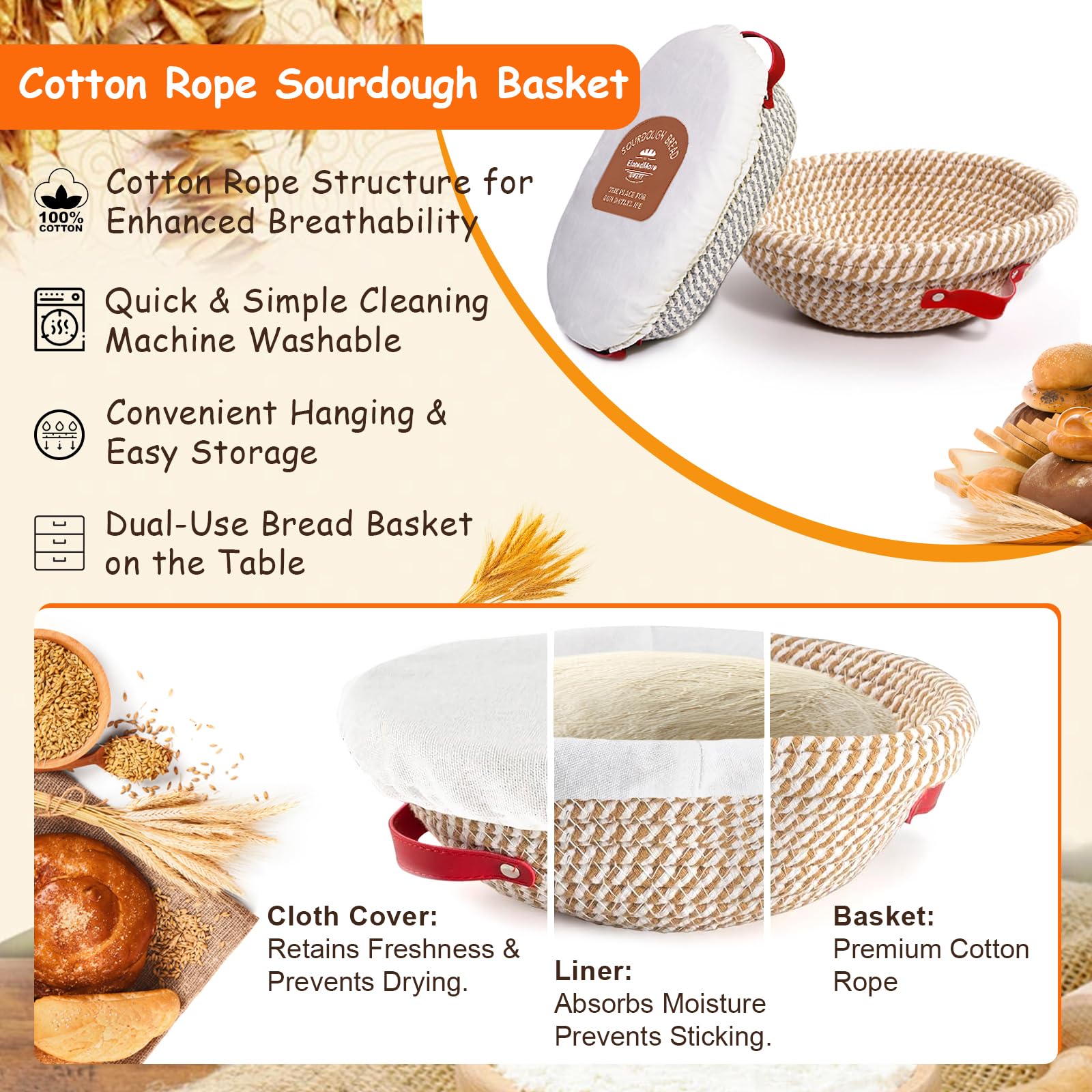 ElatedMore cesta fermentación pan algodón redonda: ambiente ideal para levar.