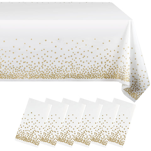 Mantel desechable Eleclassi para fiestas; puntos blancos dorados.