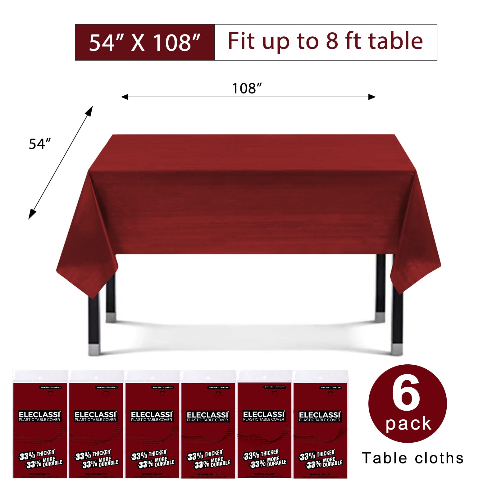 Eleclassi mantel plástico burdeos 54x108, facilita la limpieza tras la comida
