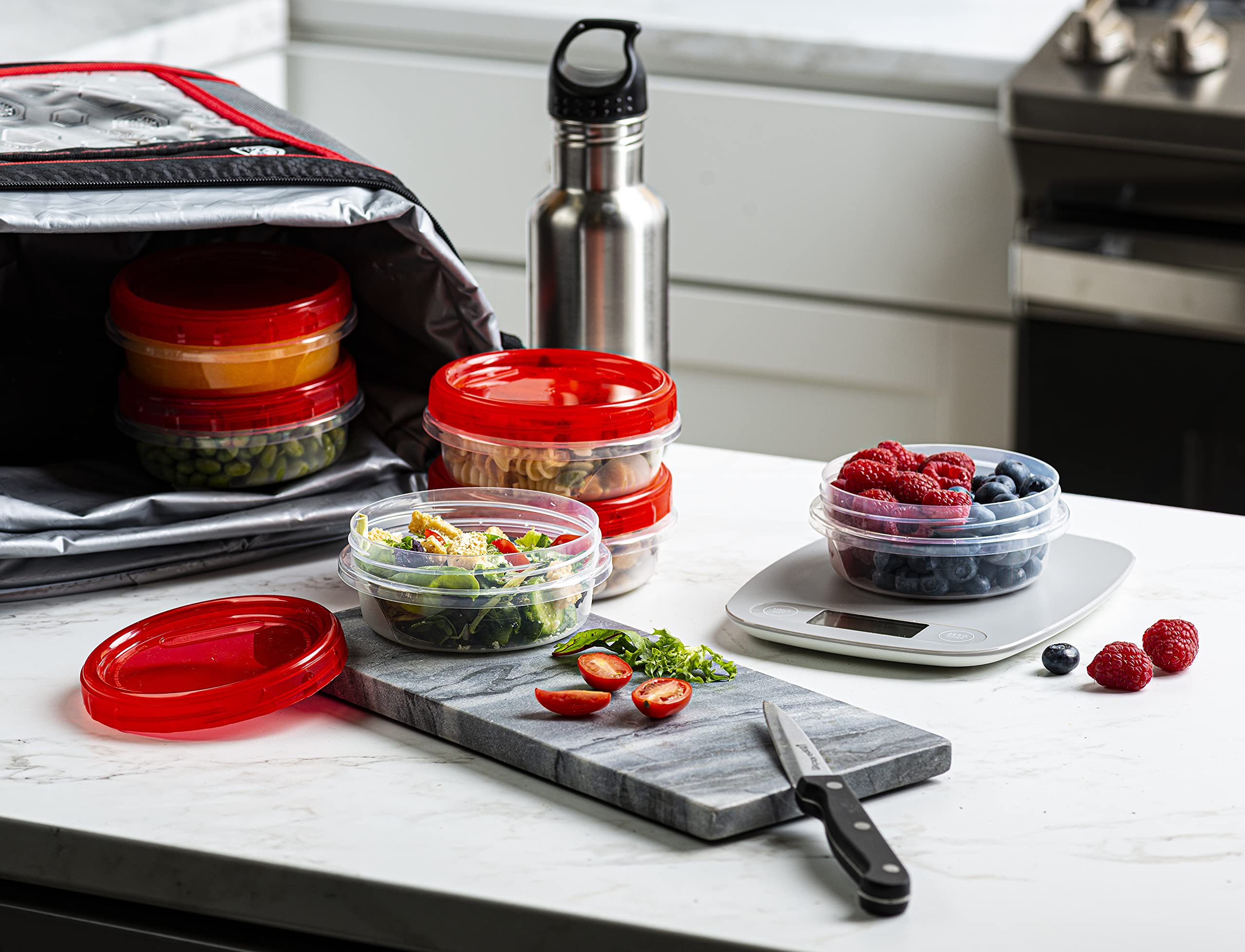 Tapa giratoria roja de ELEGANT DISPOSABLES para cierre hermético y práctico