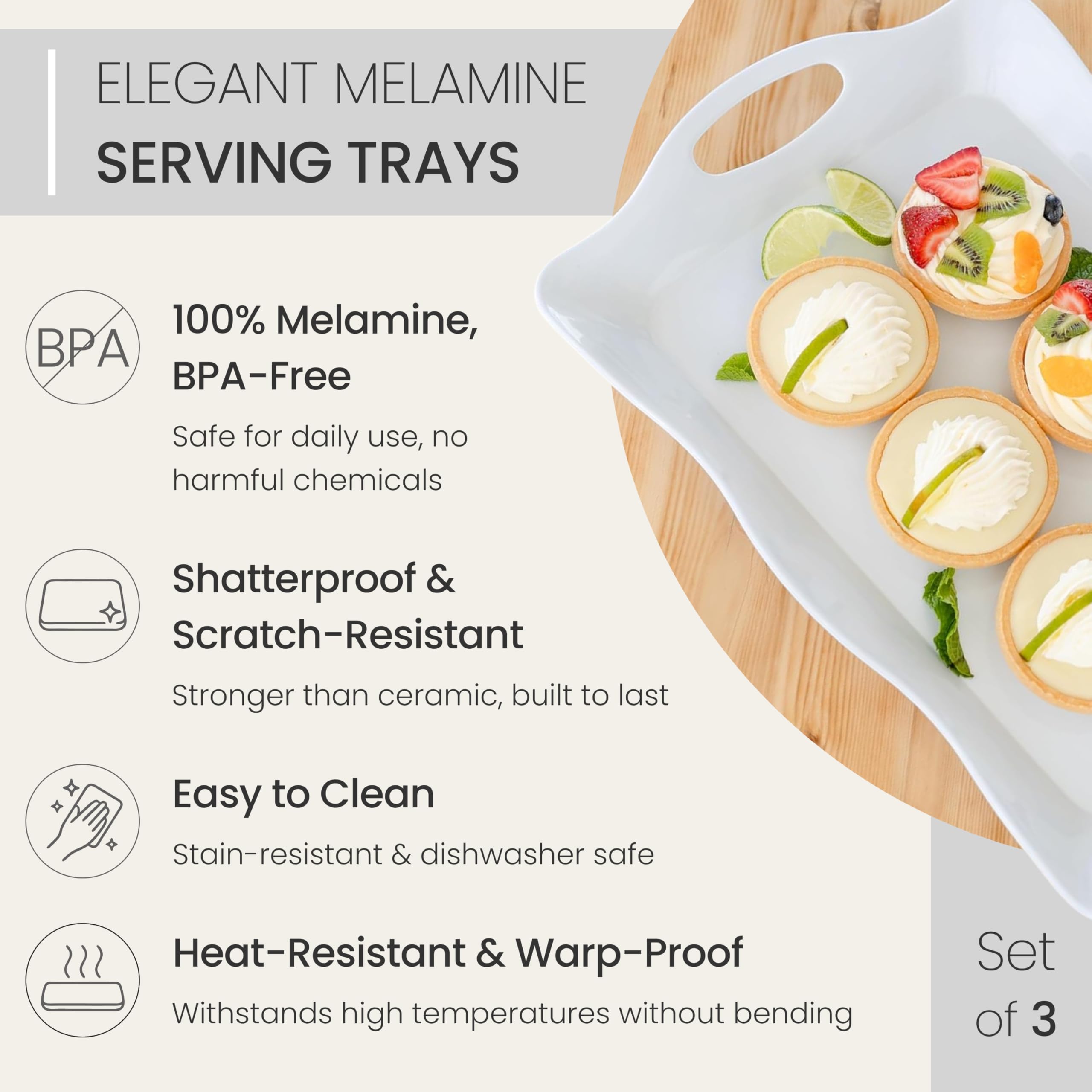 Bandeja Elegant Eats melamina blanca para asados y parrilla, resistente y ligera.