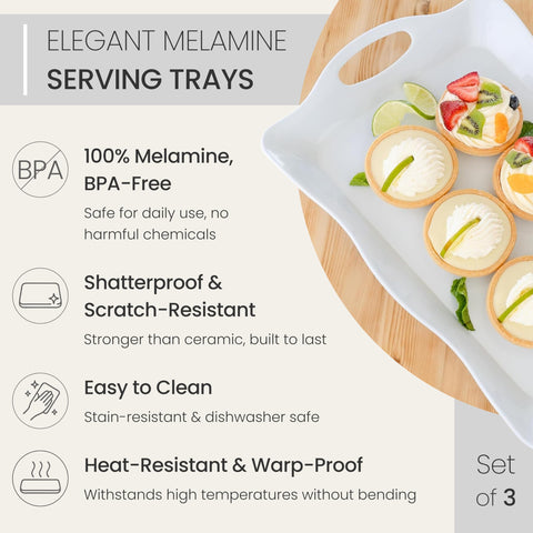 Bandeja Elegant Eats melamina blanca para asados y parrilla, resistente y ligera.