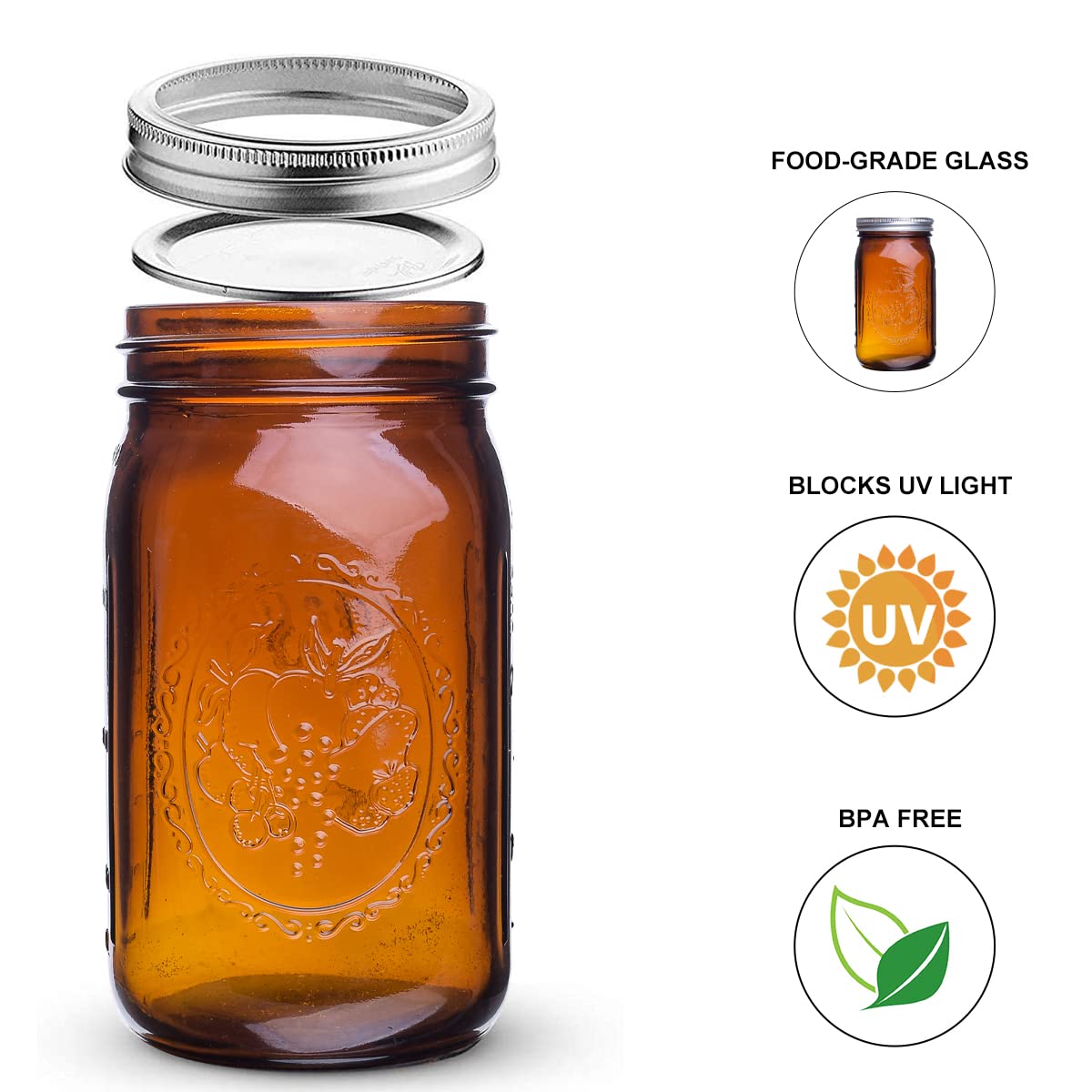 eleganttime cierres herméticos ámbar 32 oz para mantener la frescura.