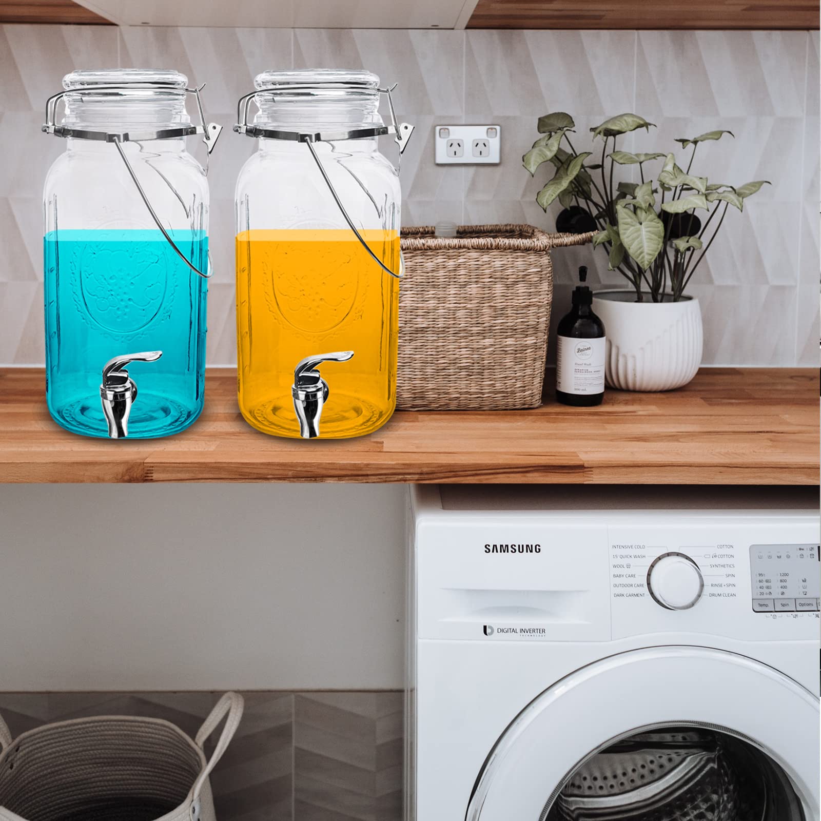 Eleganttime paquete de 2 dispensadores de vidrio para bebidas o lavandería