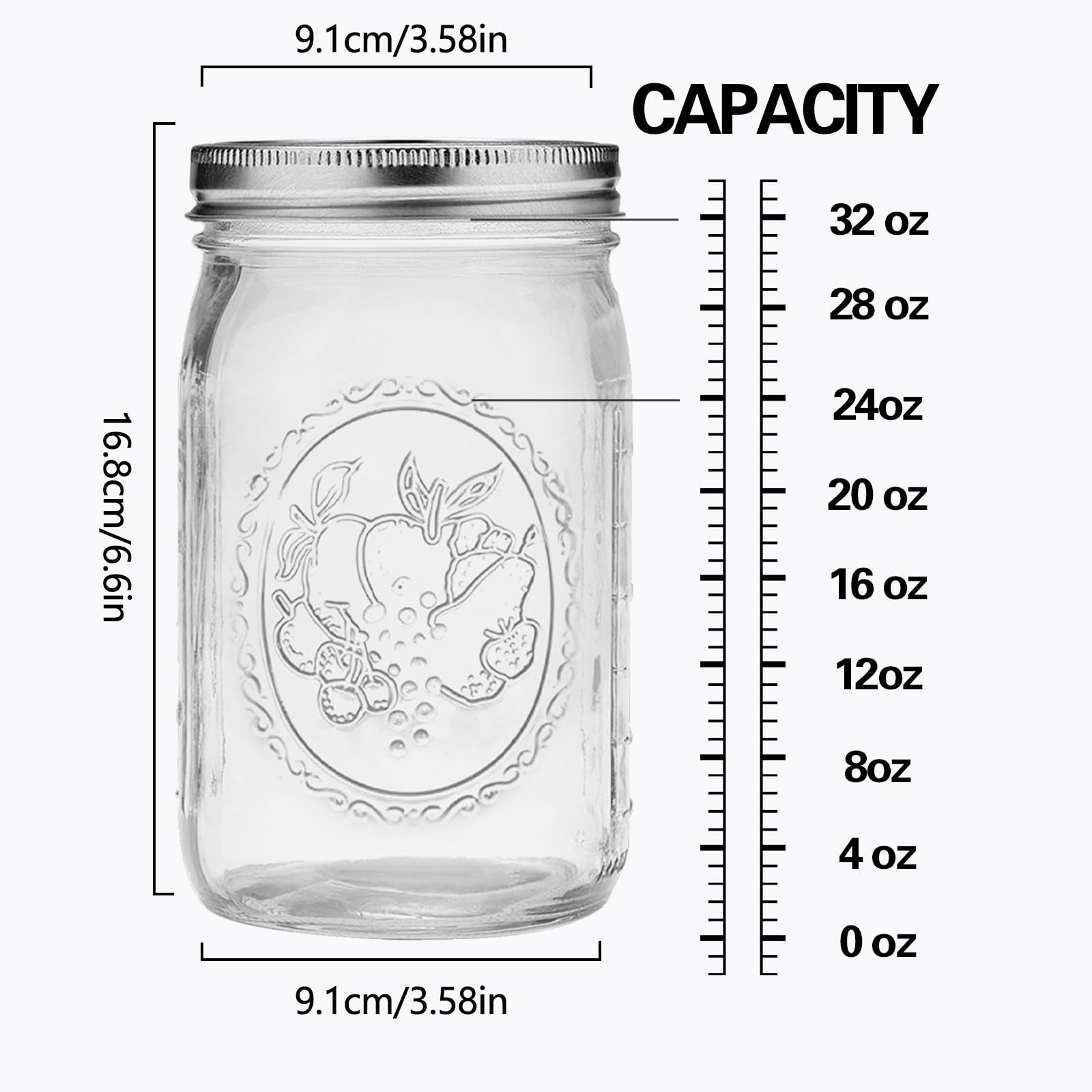 ElegantTime tarro vidrio transparente 32oz para almacenamiento de alimentos.