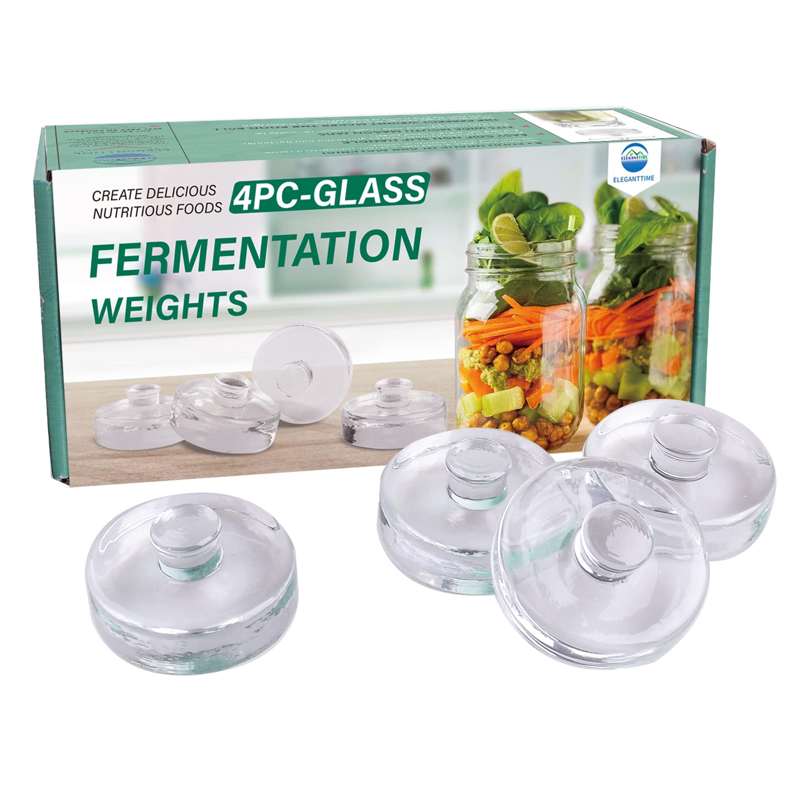 Eleganttime pesa de vidrio para fermentación, cuatro piezas para mantener vegetales cubiertos por la salmuera.