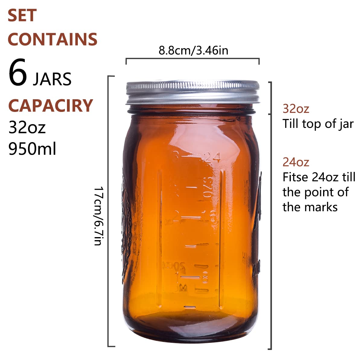 eleganttime tapas ámbar 32 oz con cierre hermético para fermentación segura.
