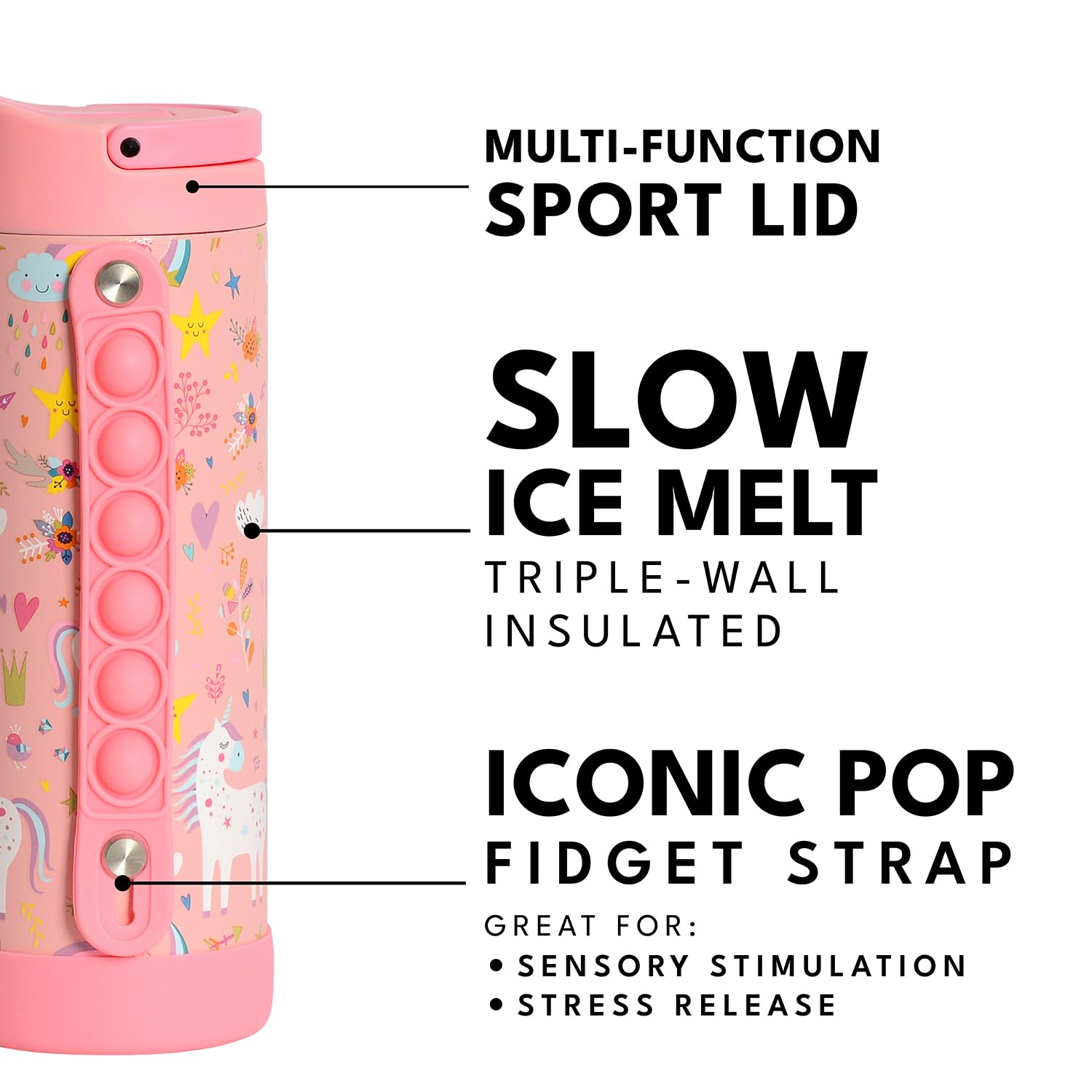 Botella Elemental Iconic diseño rosado unicornio, atractiva para niñas
