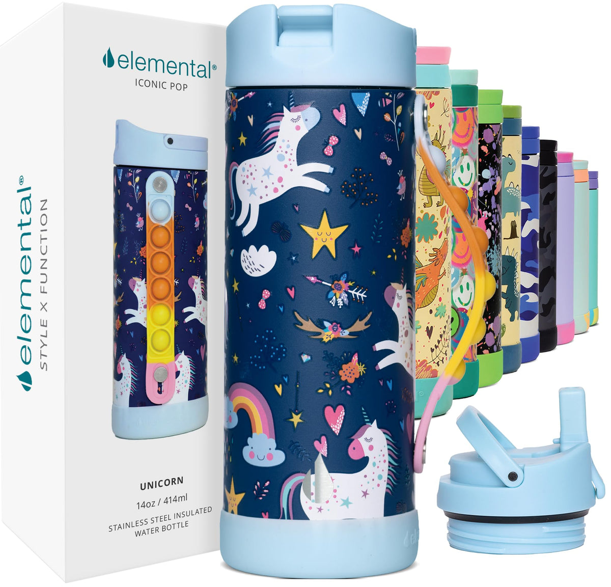 Botella Elemental Iconic para niños con Pop-It en la empuñadura para manos inquietas.