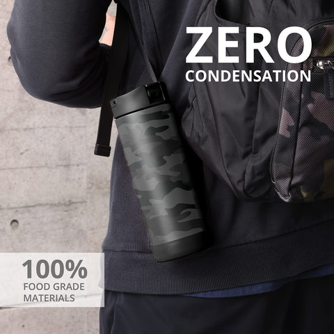 Botella Elemental Iconic en negro camuflado, diseño moderno para niños.