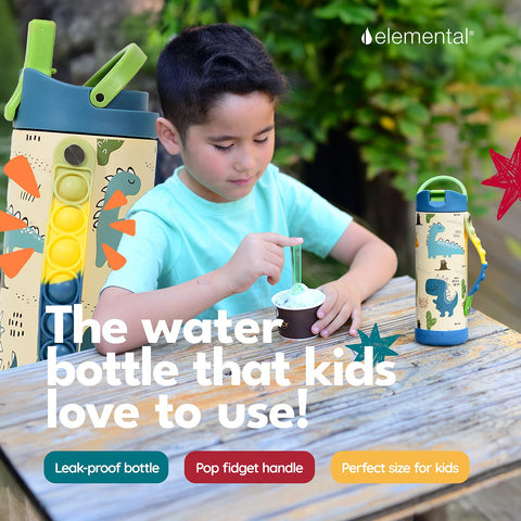Elemental Iconic ofrece protección de silicona para golpes en su botella infantil.