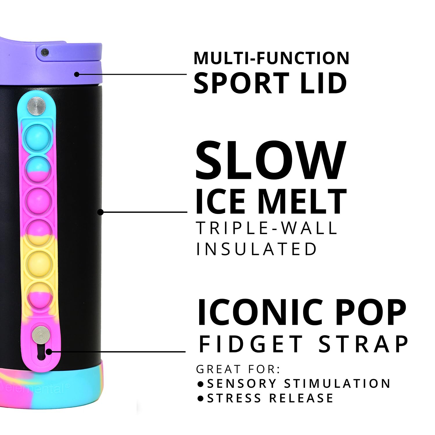 Elemental Iconic, ideal para escuela y deporte, botella reutilizable.
