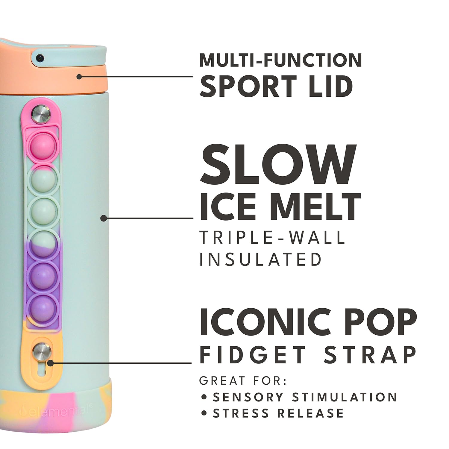 Botella Elemental Iconic con asa Pop-It para manos ocupadas
