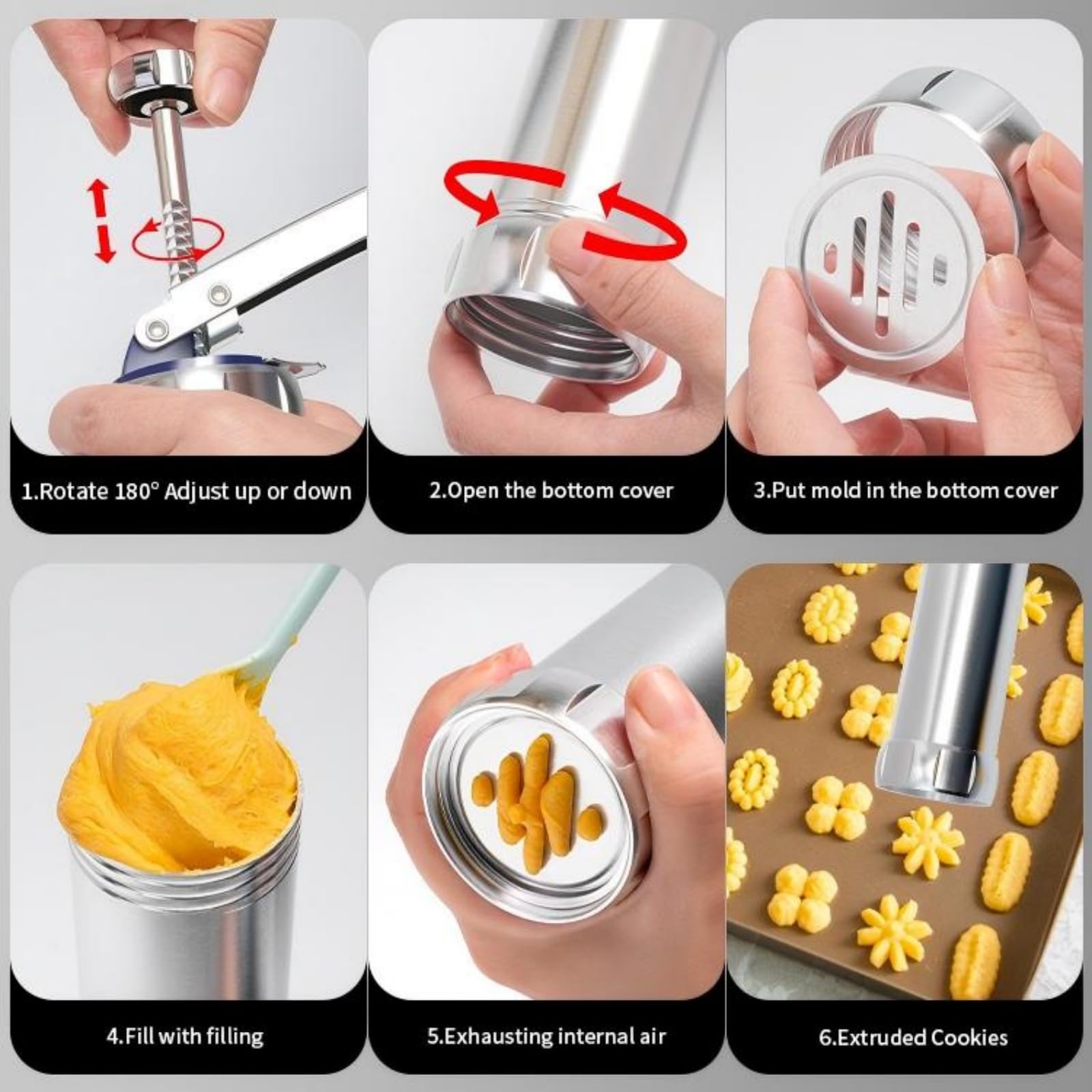 ELENTGE Cookie Press conjunto compacto para almacenamiento ordenado.