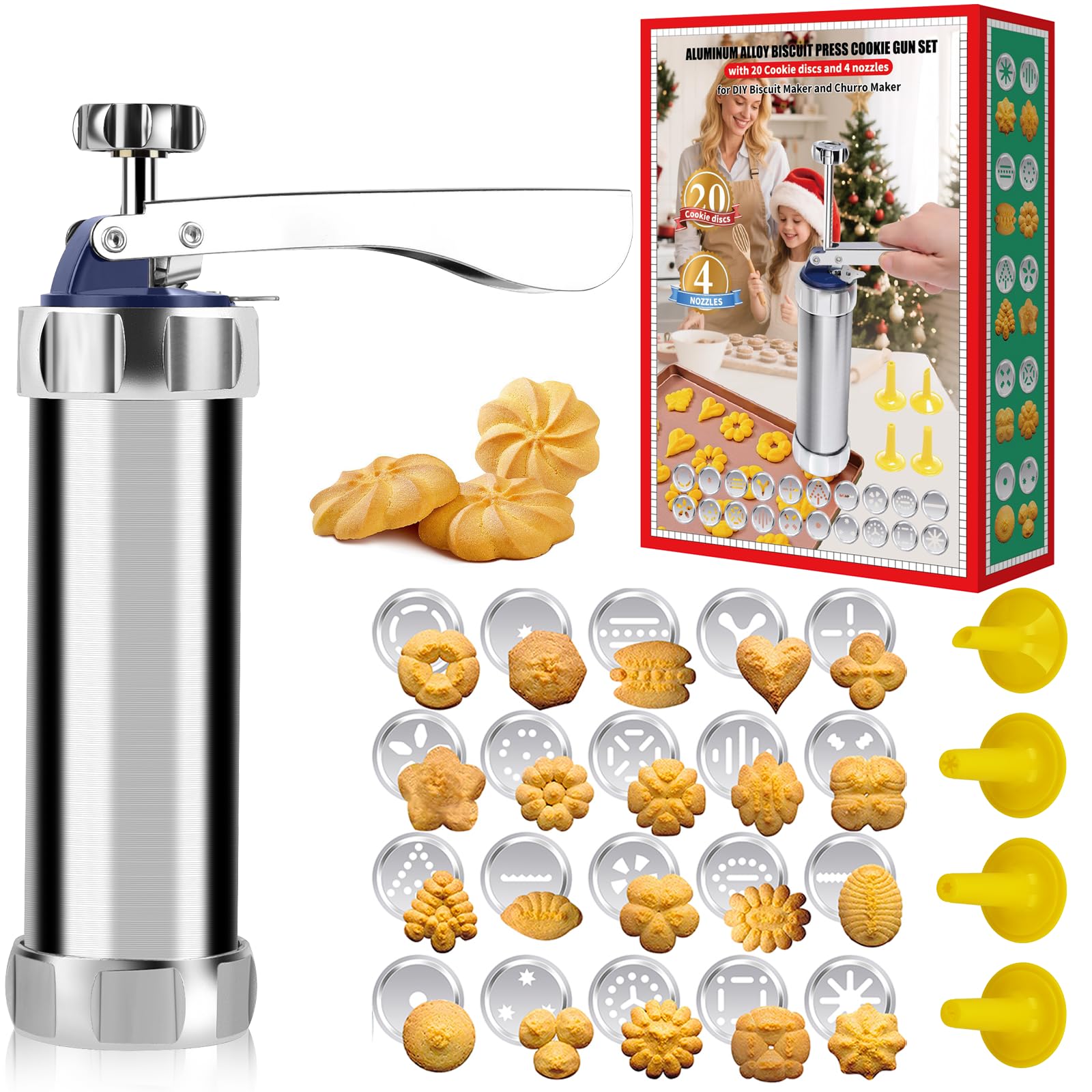 ELENTGE Cookie Press con disco de figuras para galletas, decoración versátil.