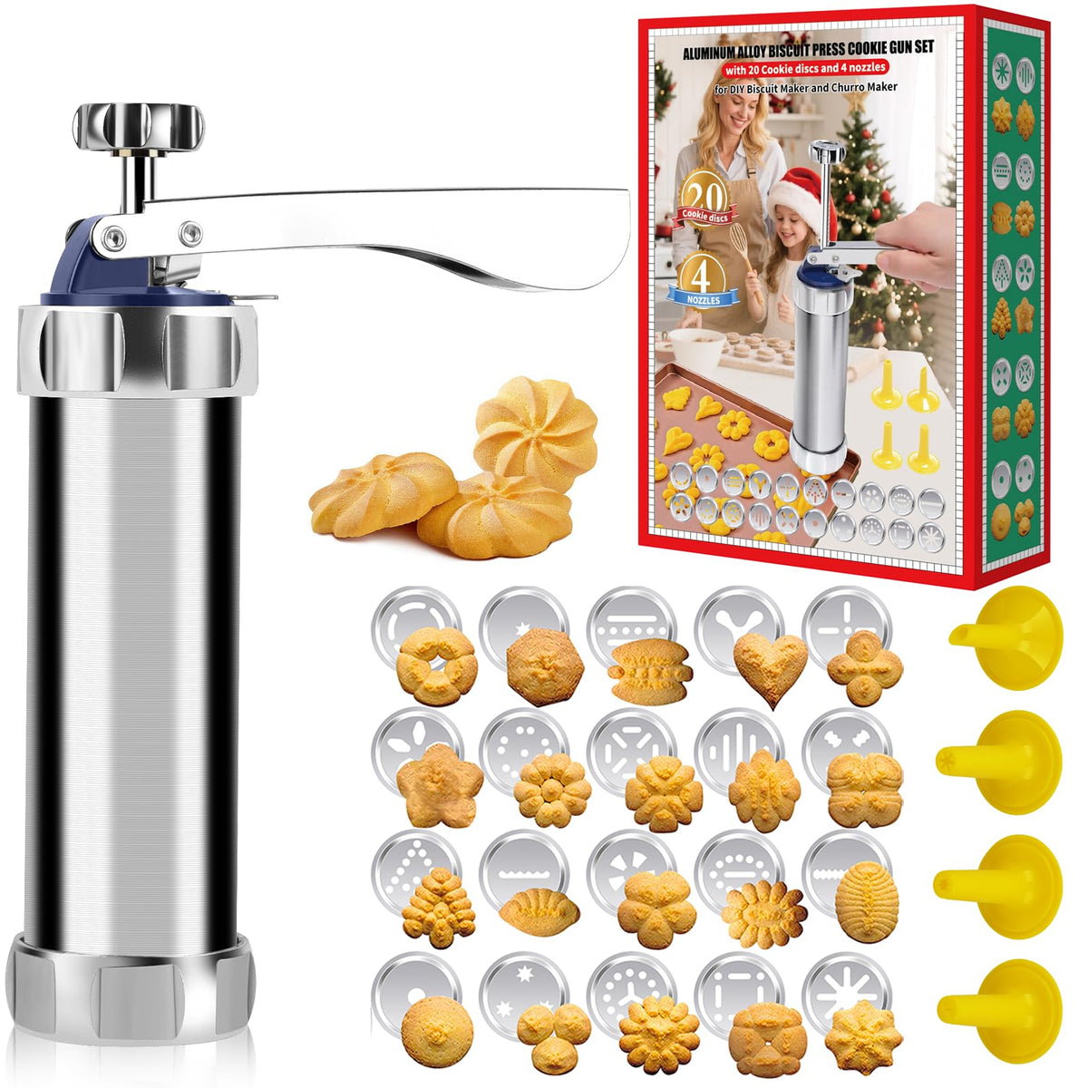 ELENTGE Cookie Press con disco de figuras para galletas, decoración versátil.