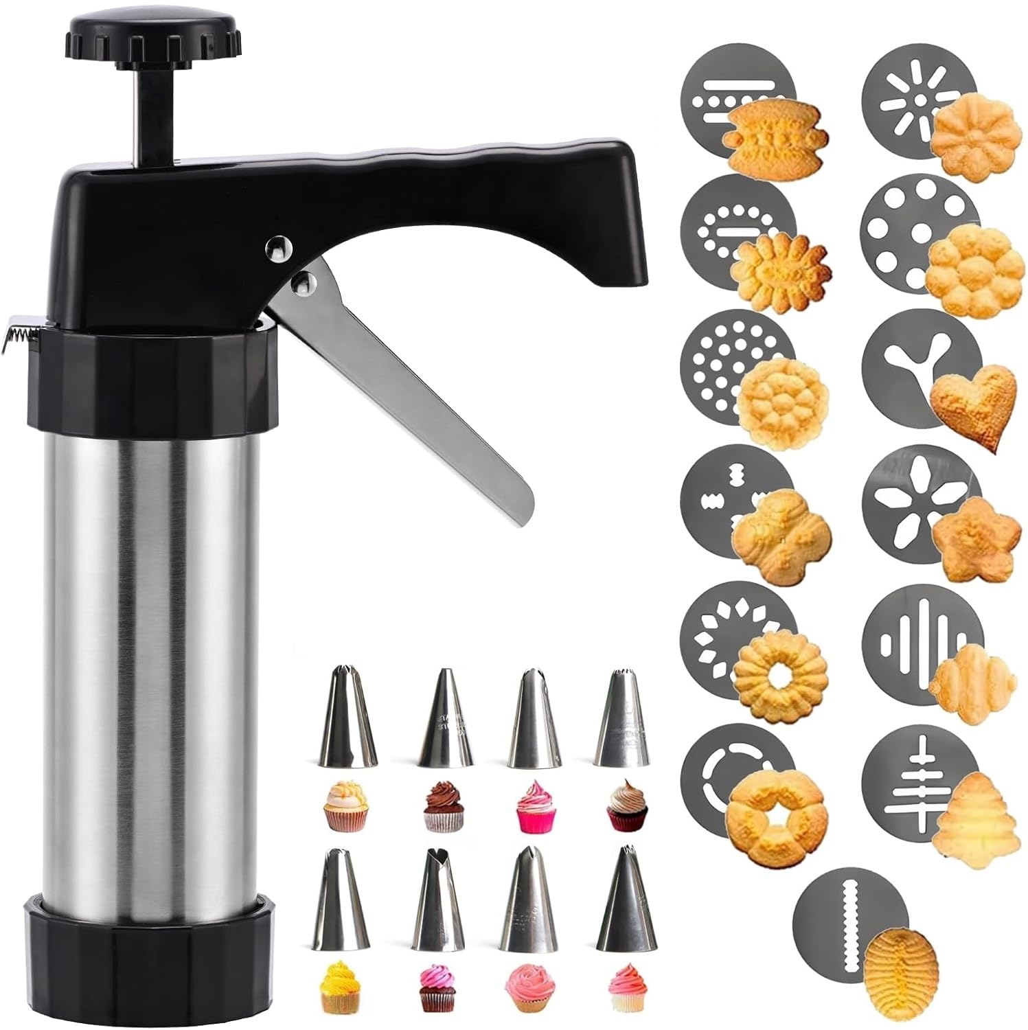 ELENTGE Prensa para galletas Spritz con 13 discos, ideal para formas festivas en casa