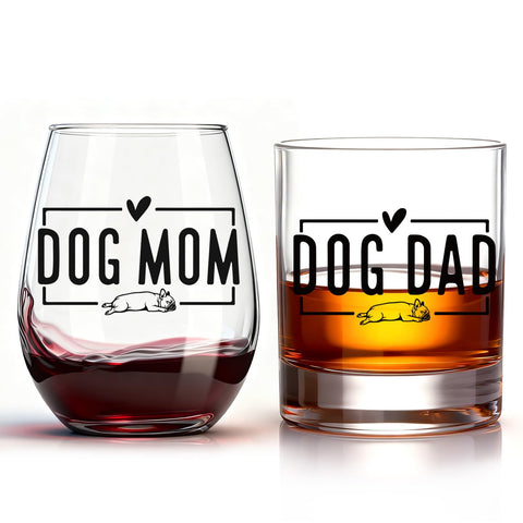 Copa ELERGIFTS de vino Bulldog mamá, diseño frontal y posterior distintivo para momentos especiales.