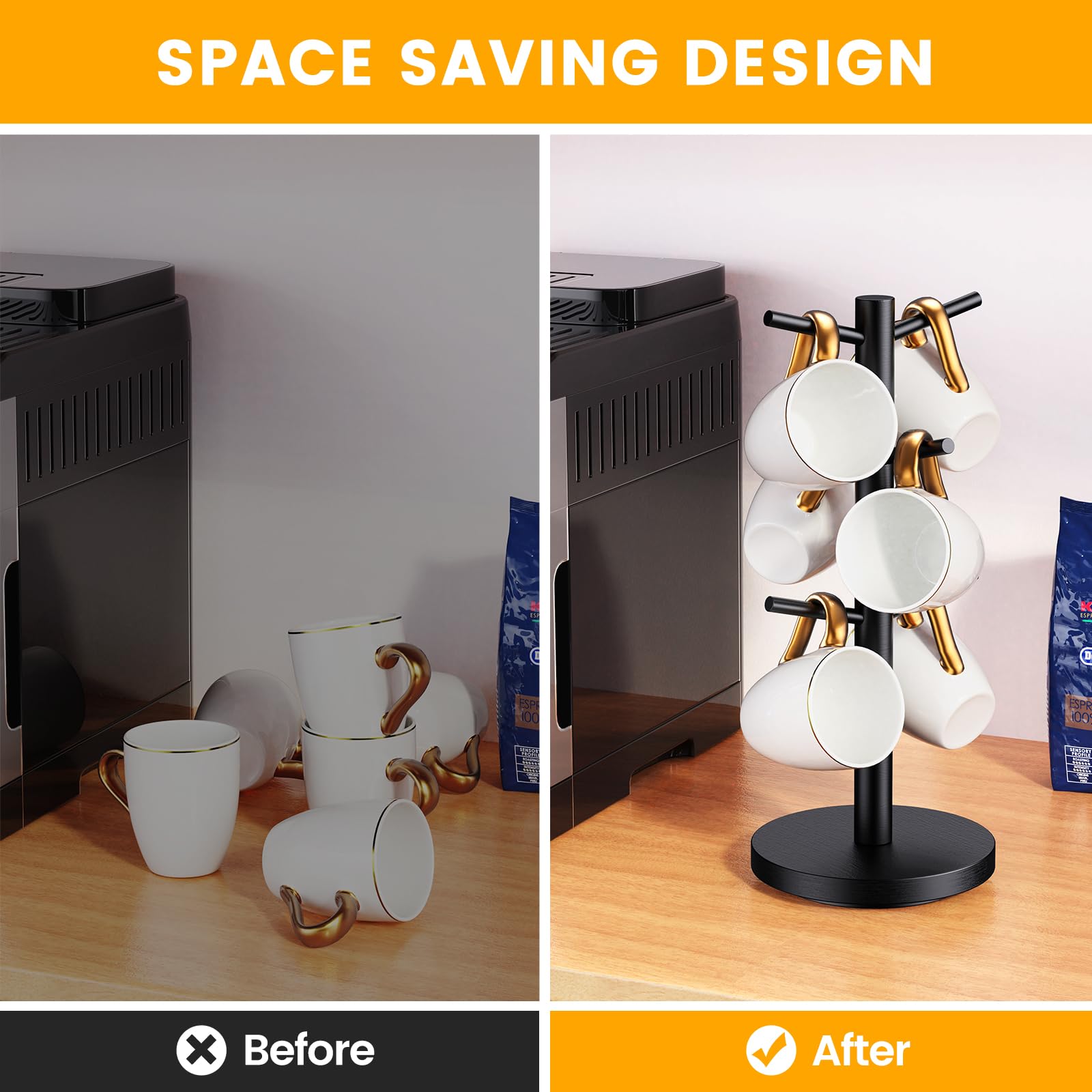 Elerator Arbol Porta-Tazas: capacidad para seis tazas y orden