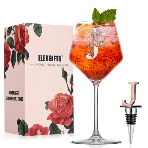 Vaso de vino ELERGIFTS con inicial monograma, regalo personalizado para mujer.