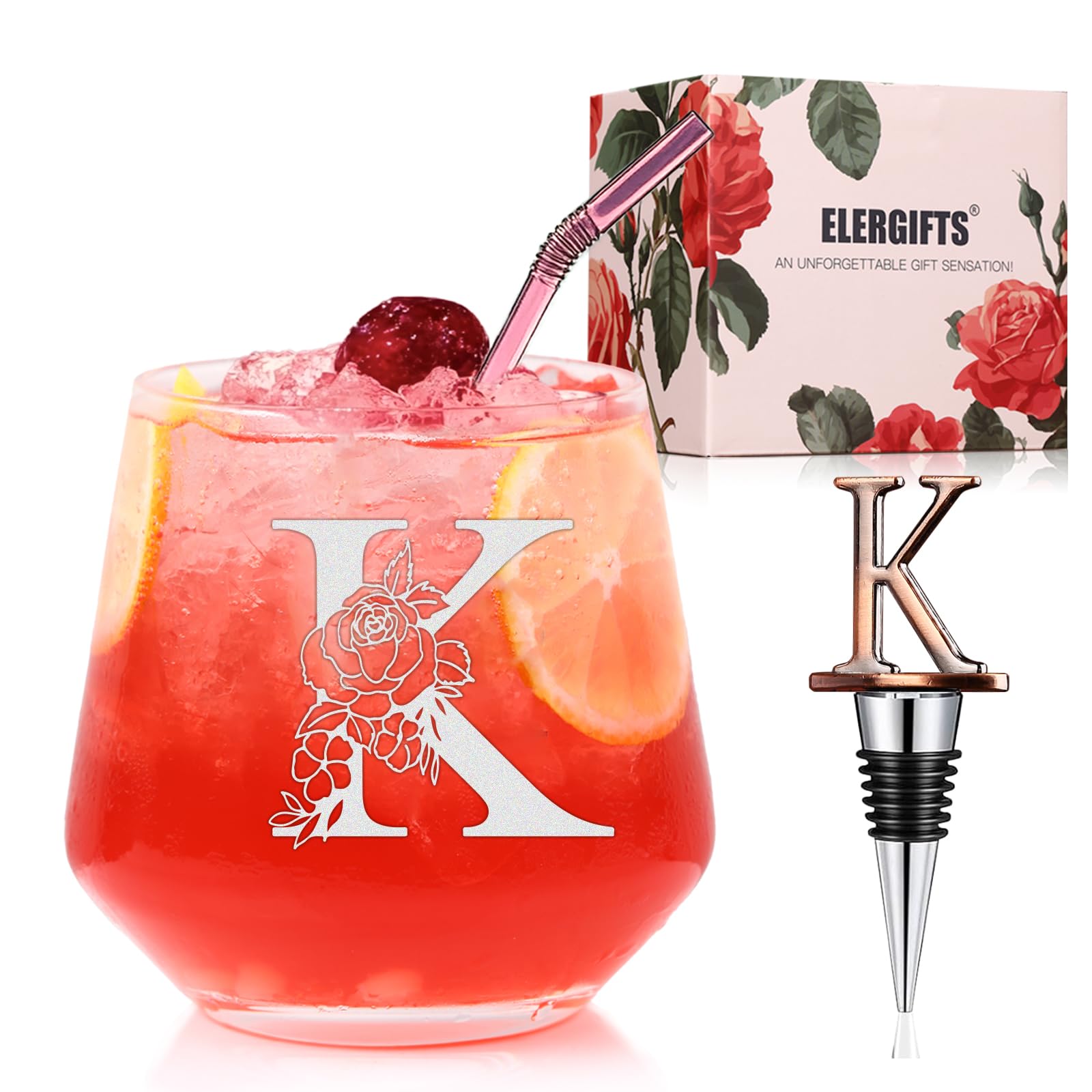 ELERGIFTS vaso de vino sin tallo con monograma, ideal para regalos personalizados.