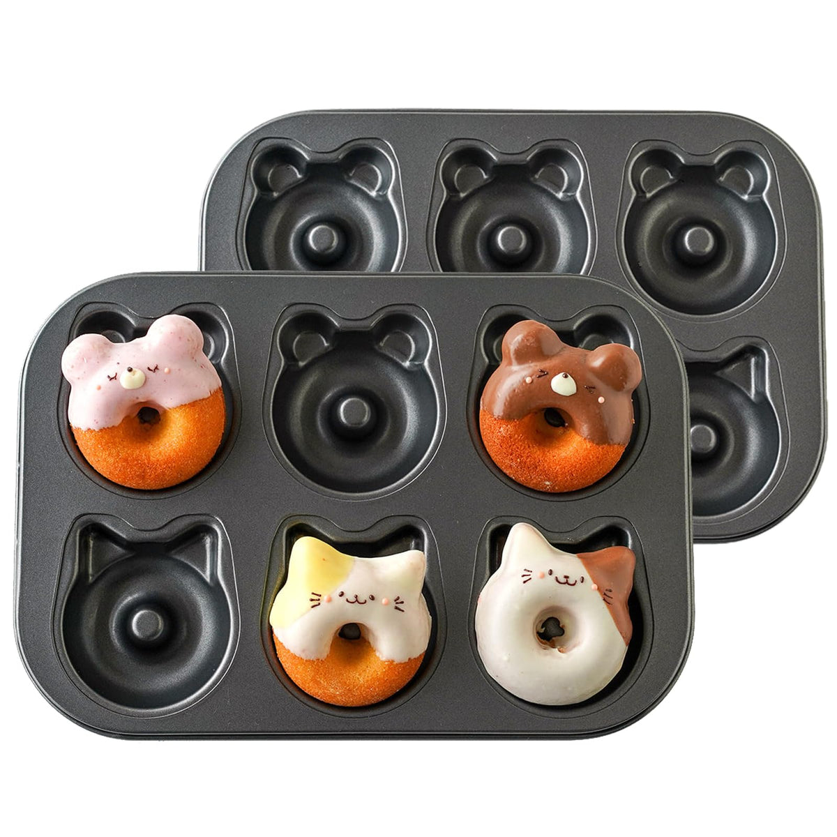 Elesinsoz donas con figuras de gato y oso, 6 cavidades, listas para meriendas