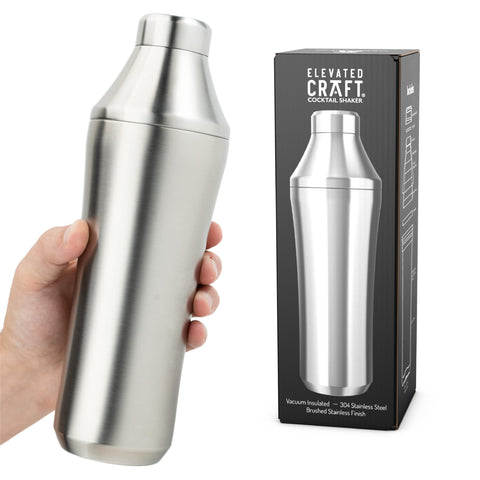 Coctelera Elevated Craft con aislamiento doble mantiene la bebida fría y sin condensación.