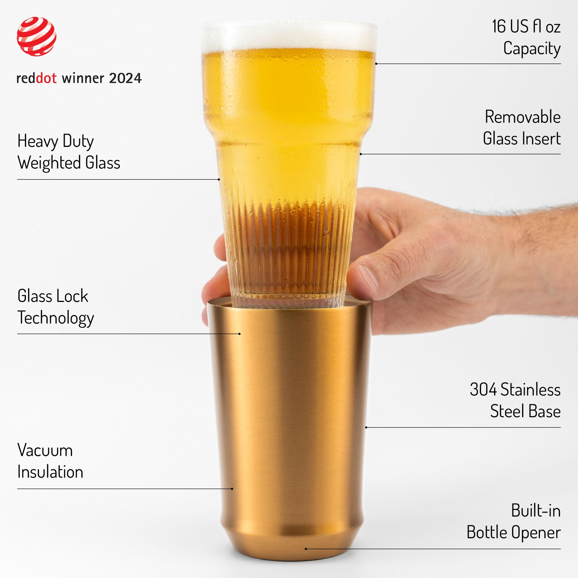 Elevated Craft inserto de vidrio removible 16oz, facilita limpieza y enfriamiento.