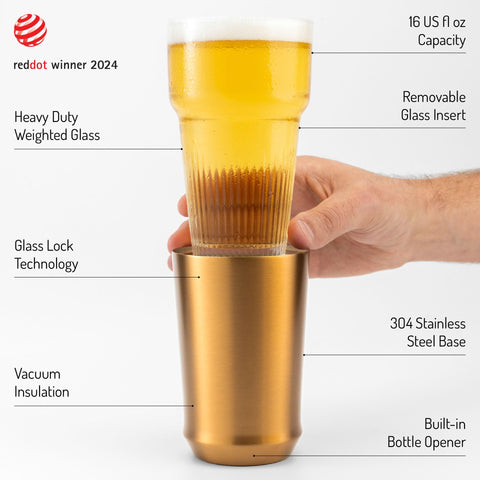 Elevated Craft inserto de vidrio removible 16oz, facilita limpieza y enfriamiento.