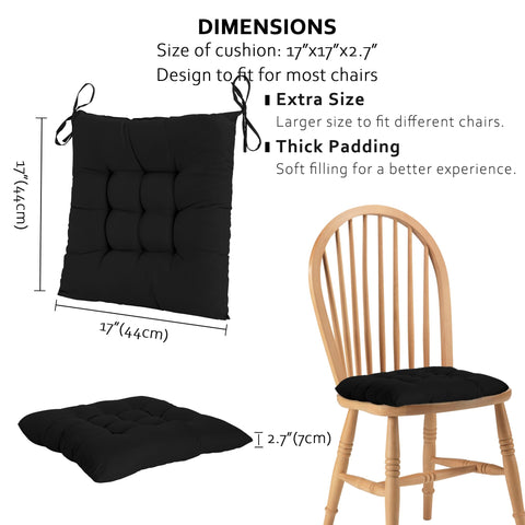 ELFJOY cojin-silla-17x17-negro con tiras seguras para fijar en la silla