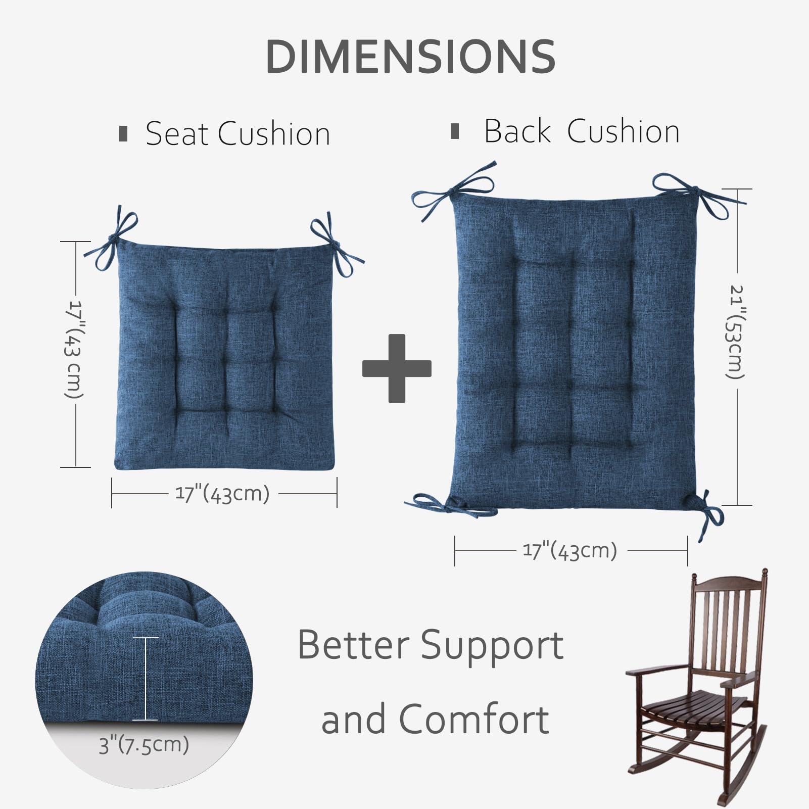 Cojín de respaldo ELFJOY rectangular para mecedora en lino azul marino, soporte cómodo.