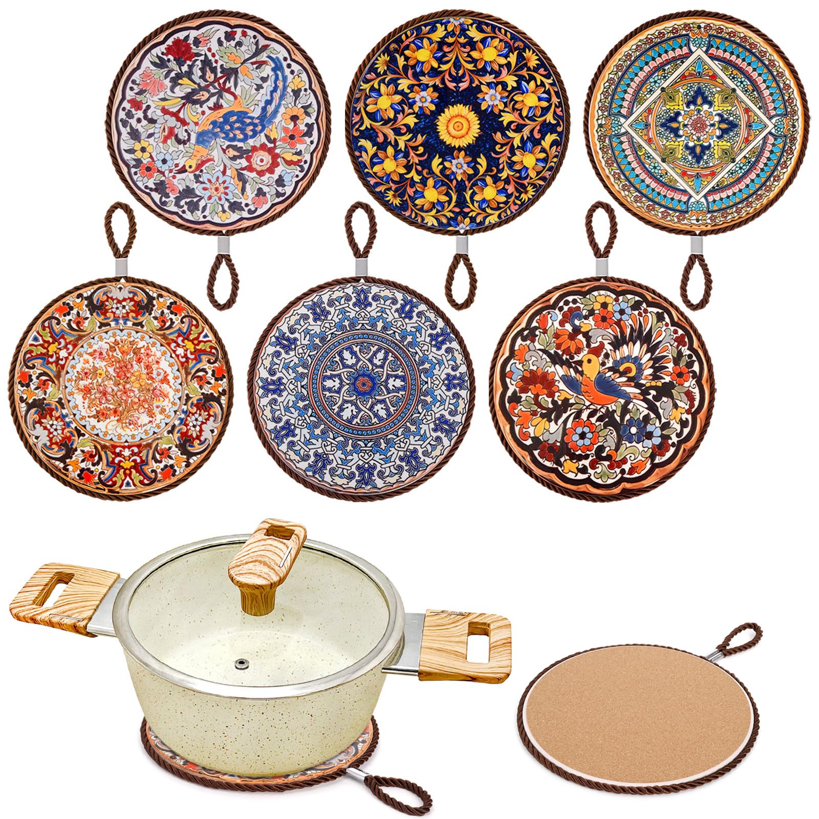 ELFULLY posavasos cerámica patrón retro azul protege superficies y realza la mesa.