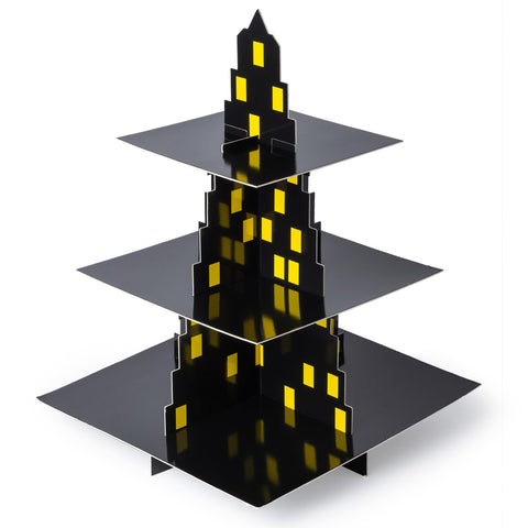 ELGVSK City Skyscraper vista frontal del soporte para cupcakes, ideal para la mesa de fiesta.