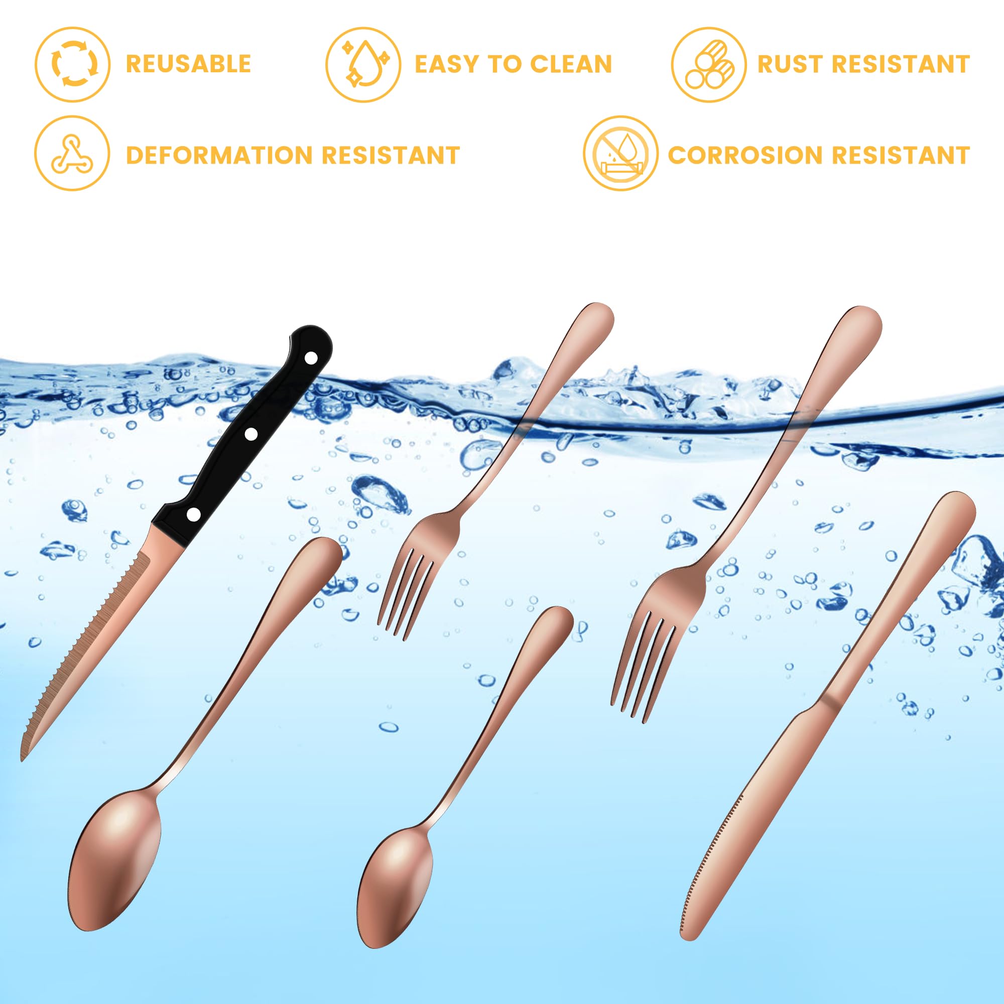 ELIMTEC cucharas de cena oro rosado, brillo duradero y limpieza fácil.