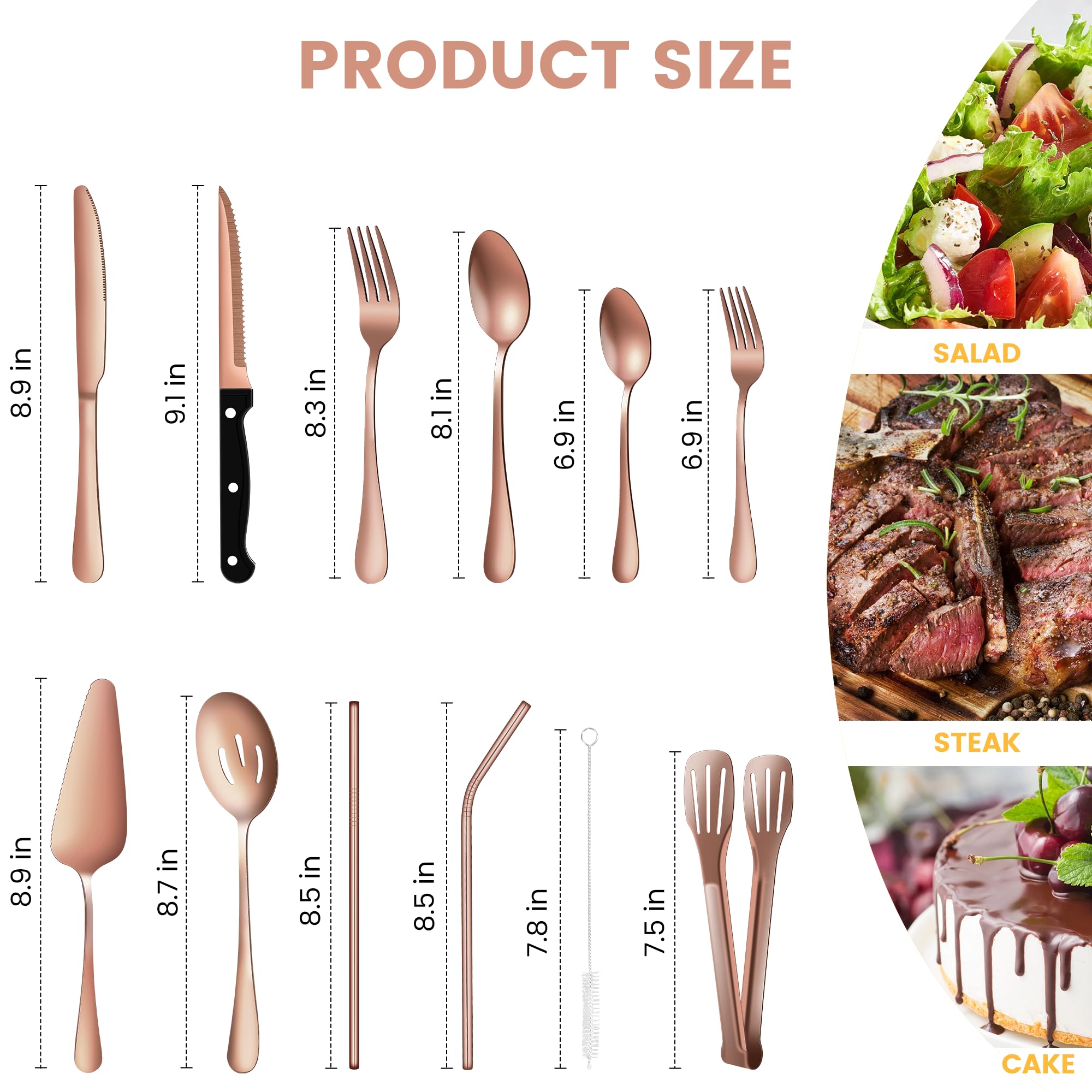 ELIMTEC cuchillos de bistec oro rosado, filo resistente para comidas formales.