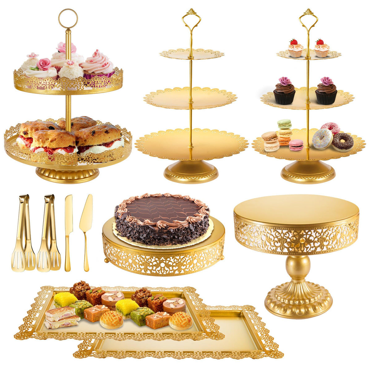 ELIMTEC soporte pastel dorado de 3 niveles, exhibe pasteles con estilo para bodas