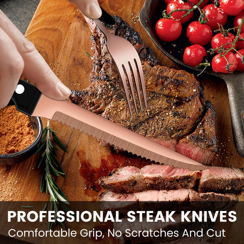 ELIMTEC tenedores de cena oro rosado, diseño ergonómico y elegante.