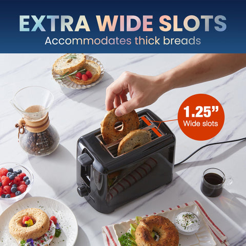 Elite Gourmet ECT1027B: control deslizante y palanca para un tostado cómodo.