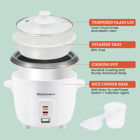 Elite Gourmet ERC-006NST, bandeja de vapor para cocinar al vapor verduras junto al arroz.