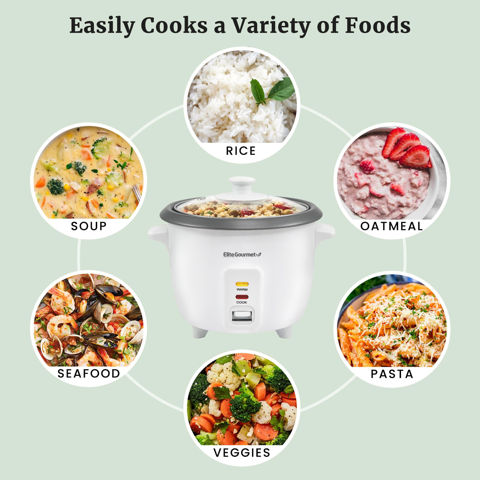 Elite Gourmet ERC-006NST, taza medidora para porciones precisas y recetas consistentes.