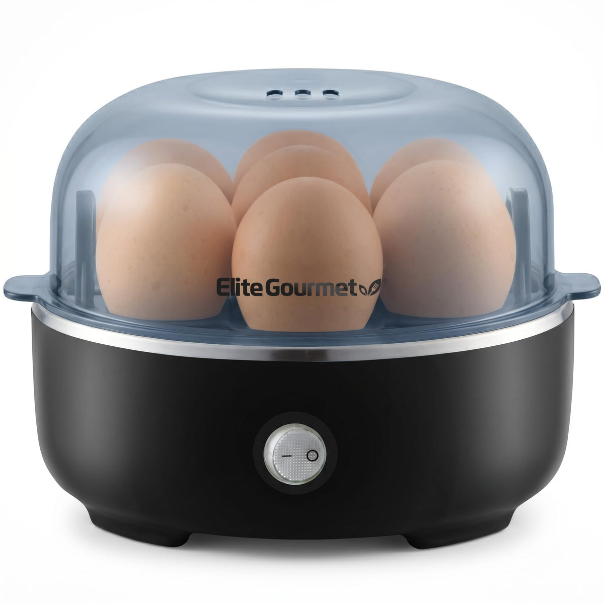Elite Gourmet vista frontal del cocedor mostrando diseño compacto y controles