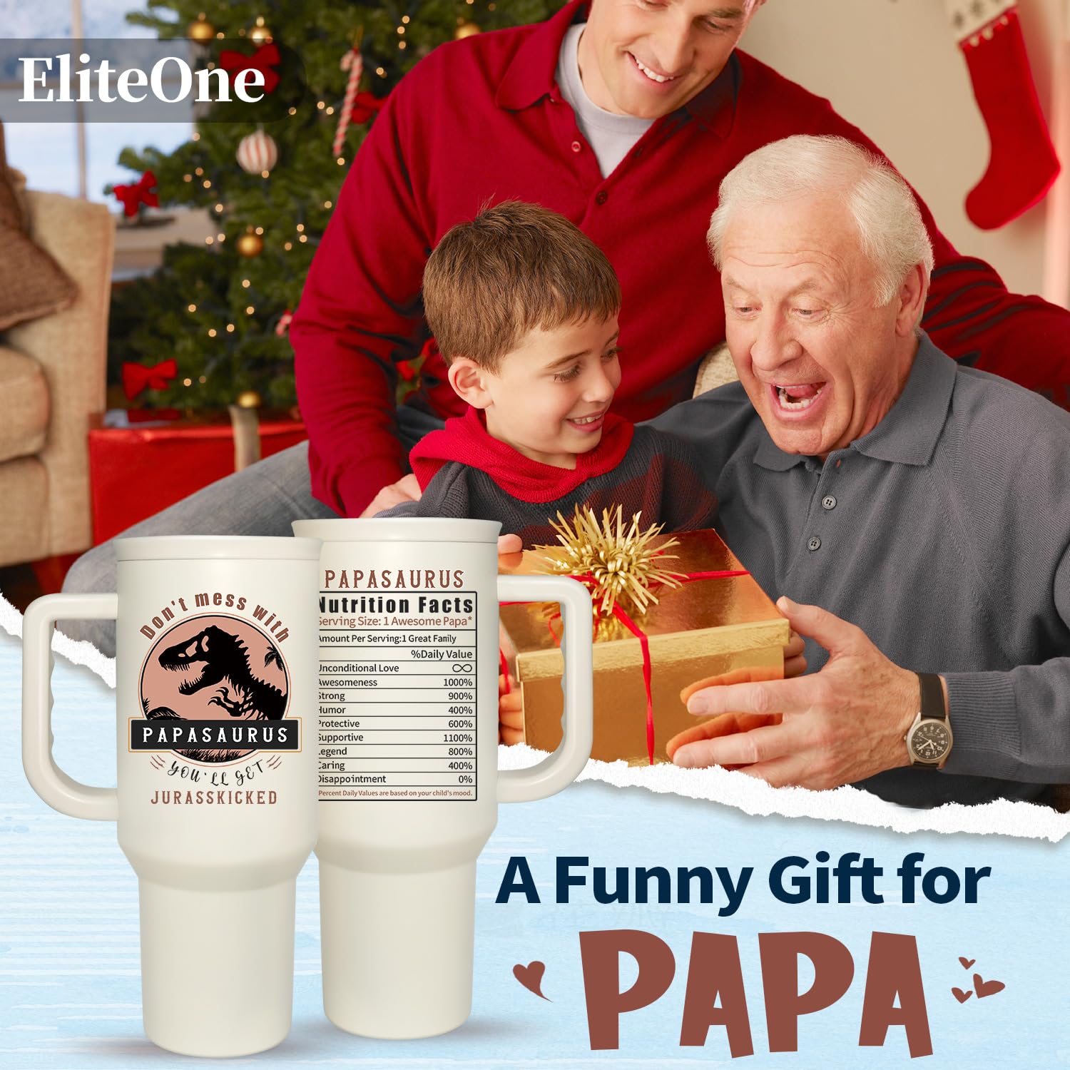 EliteOne Papasaurus Tumbler, regalo perfecto para papá en fechas especiales.
