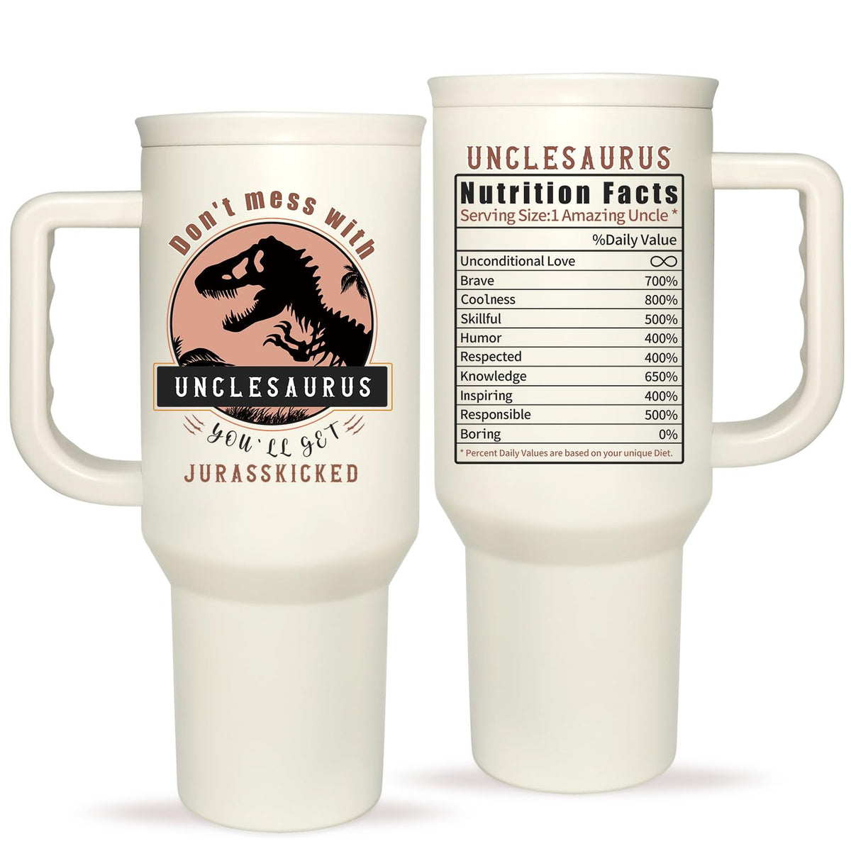 EliteOne Vaso Tío Dinosaurio 40oz ideal para café o bebidas frías en casa u oficina